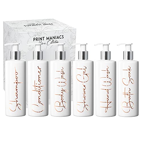 Print Maniacs Mrs Hinch Inspired White Personalised Dispenser Silver Pump Bottles Set 6 (COPPER, F2), 500ml