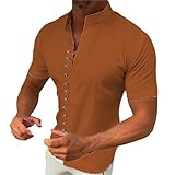 Baumwoll-Leinen-Hemd für Herren, Workout-Bluse, Herren-Baumwoll-Leinenhemden, Stehkragen, kurzärmeliges Hemd, Hemd, Herren-Strickjacke, leichte Bluse, Orange, 3XL