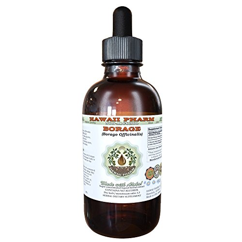 Borage Alcohol-Free Liquid Extract, Borage (Borago Officinalis) Dried Flower and Herb Glycerite Hawaii Pharm Natural Herbal Supplement 2 oz