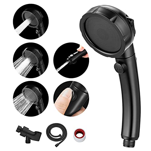 Regadera de mano moderna MIAOHUI con interruptor de encendido/apagado, 3 modos de rociado, regadera desmontable con manguera, soporte ajustable en ángulo, cinta de teflón, color negro miniatura 1