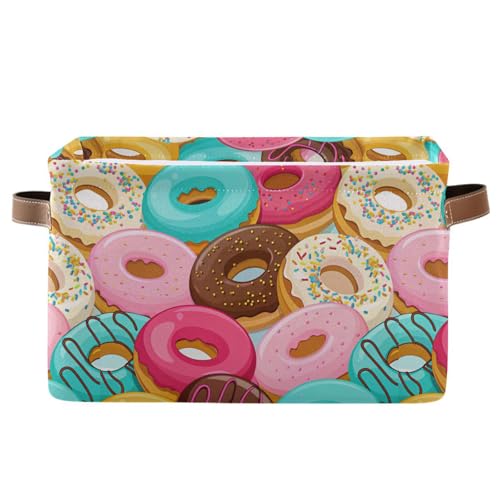 KEEPREAL Donuts Storage Basket Bin, Large Cube Storage Box Canvas Collapsible Storage Organizer for Home Office Closet - 15 L x 11 W x 9.5 H