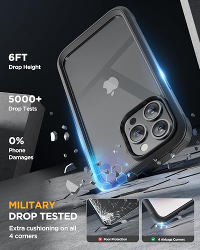 Image of Miracase Glass Series for iPhone 15 Pro Max Case 6.7 Inch, Full-Body Drop Proof Phone Case for iPhone 15 Pro Max with Built-in 9H Tempered Glass Screen Protector + Camera Protector, Black