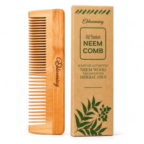 Image of Neem Wooden Hair Comb | Dual Tooth Wooden Comb for Women & Men | Wide & Fine Tooth Detangling Comb | Smooth Rounded Teeth for Everyday Hair Care & Styling | 1 Piece