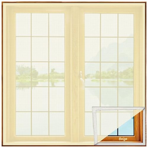 Image of Lifekrafts Standard Size Window Mosquito Net (Size-60x130cms /24x51 Inches /1.97x4.27 Feet, Color-Beige) 120 GSM Stitched Fiberglass Net with Strong Hook & Loop Adhesive Tape