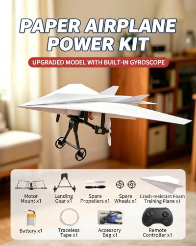 Image of Rc Paper Airplane Motor Kit DIY Model Airplanes Launcher Construction Set with Gyro Stabilizer Dual Propellers Foldable Electric Remote Control Plane Drone Stem Toy Tech Gadgets Gifts (with Plane A)