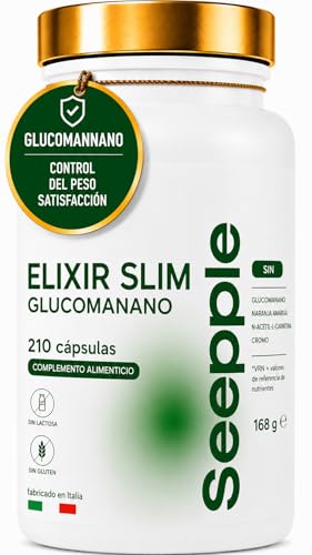 ELIXIR SLIM GLUCOMANANO - Suplemento Para El Control De Peso Con Cromo, Niacina e Inulina, Sin Gluten Ni Lactosa - 210 Cápsulas - Fabricado En Italia