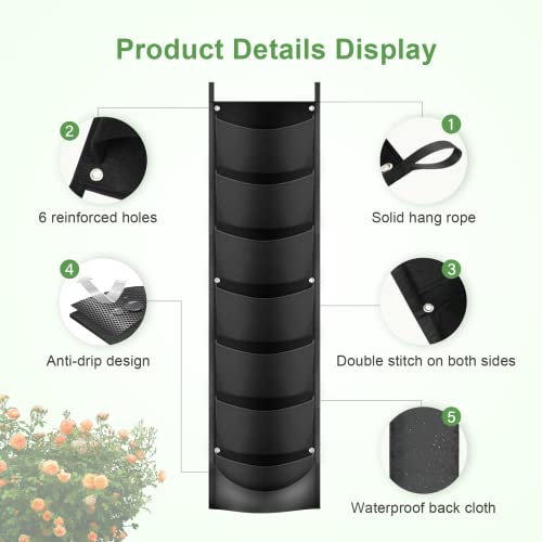 Ipower Hanging Vertical Wall Planter 7 Pockets Upgraded Deeper Waterproof Herb Flower Growing Pouch Felt Cloth, For Yard Garden Courtyard Fence Home, Balcony Office Decoration #TOP3