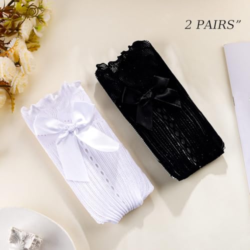Cute Bow Ankle Socks Lace Ruffle Socks Black White Lolita Sock for Women 2 Pairs3