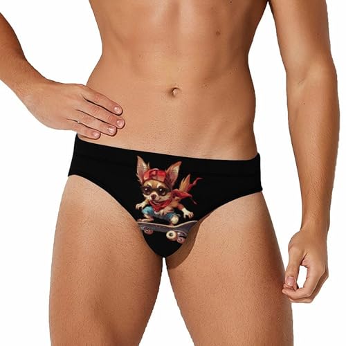 Skate Chihuahua Novelty Men's Brief Swimwear Pants Swimming Trunks Beach Shorts Underwear
