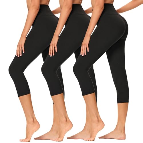 GAYHAY High Waisted Capri Leggings for Women - Soft Slim Yoga Pants for Running Cycling Workout No Pockets Small-Medium A-black/Black/Black