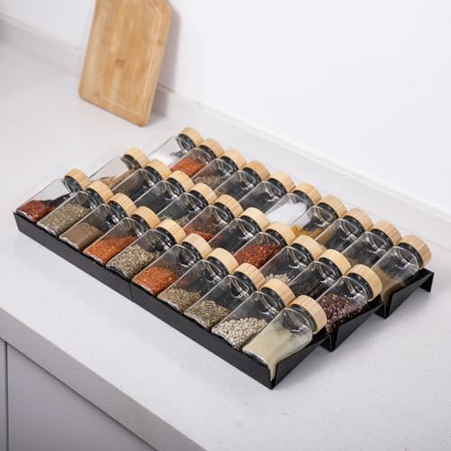 ideamake Expandable Spice Drawer Organizer, 3 Tier Seasoning Jars Drawer Insert, Spice Rack Organization for Drawer Cabinet Countertop Pantry Makeup Storage(Black)
