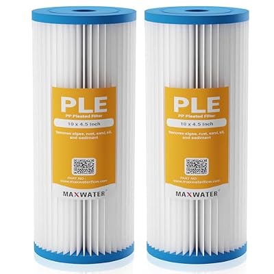 Max Water 10 Micron 10 x 4.5 Pleated Sediment Water Filter, Washable Replacement Cartridge for 10" BB Whole House Systems Compatible with R50-BBSA, FXHSC, WFHDC3001, W50PEHD, GXWH40L (2 Pack)