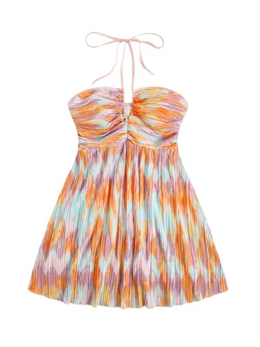 Image of SOLY HUX Women's Tie Dye Cami Dress Halter Backless Sleeveless A Line Short Summer Dresses Sundress