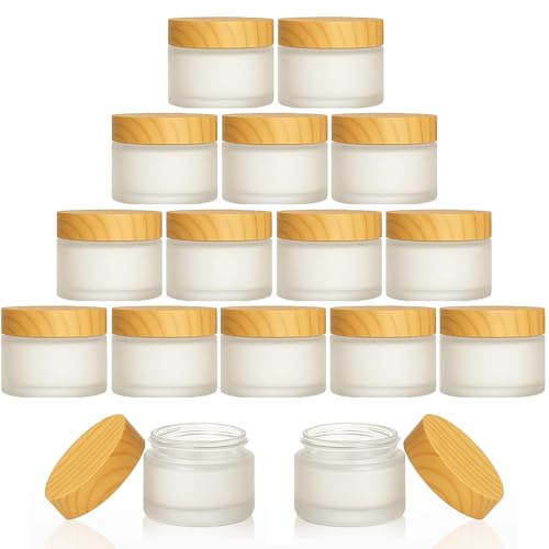 16Pcs Glass Cosmetic Container with Lid, 1 oz Frosted Glass Bottle, Reusable Empty Cosmetic Container Bottle for Lotion, Cream, Essential Oil, Scrub (30 Gram/30ml)