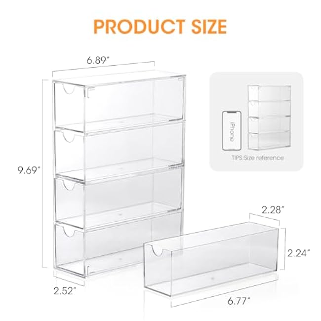 AIEVE Drink Packet Organizer, Drink Mix Holder with 4 Clear Drawers, Acrylic Water Flavor Packets Container, Kitchen Storage Organizers for Pantry Home Organization