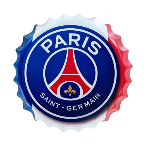 Image of EAZYWAGON Decorative Metal Bottle Caps Wall Sign Plates - 14X14 Inches - Paris Saint-Germain | Metal Wall Hanging Bottle Cap for Home, Farmhouse, Bar & Cafe Decoration | Vintage & Retro Look Plaques