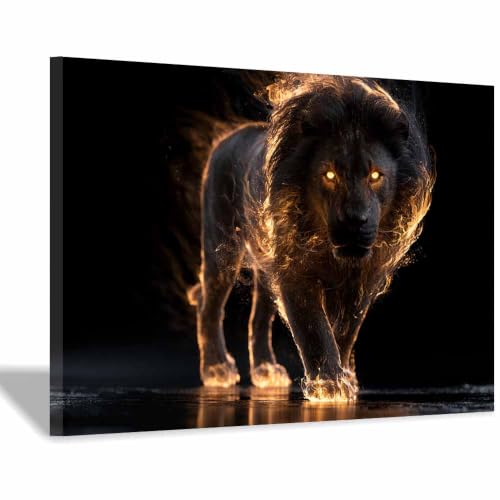Affiche lion en flammes multicolore peinture sur toile salon 20x30cm