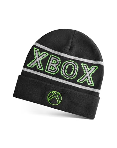 Xbox Boys Beanie Hat in Black | Knitted Winter Hat with Embroidered Icon for Kids | Childrens One Size Warm Cuffed Beanie Hat for Gamers | Microsoft Games Console Merchandise Gift