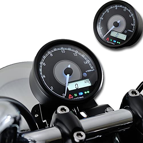 Image of DAYTONA Velona Motorcycle Gauge Displays Both Tachometer RPM and Speedometer MPH KMH Selectable, Odometer, 2 Trip Meters, Indicators, White LED Lighting and More (15,000 RPM)