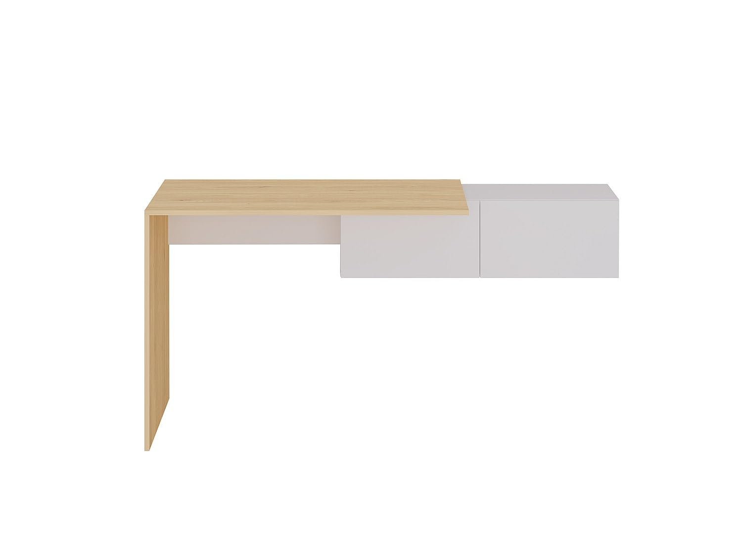 Vente-unique - Bureau Console Suspendu avec 2 placards - Coloris : Naturel et Blanc - MOLAWA - avec Rangement