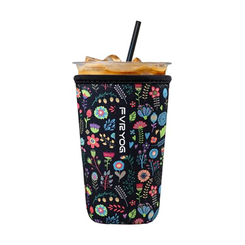 FVRYOG Reusable Insulated Neoprene Iced Coffee Sleeves for Iced Coffee Cups, Coffee Coolies sleeves for Iced & Hot Drinks