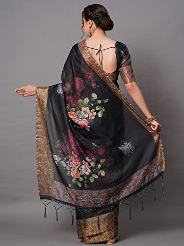 Image of AKHILAM Women's Ikat Linen Saree With Blouse Piece