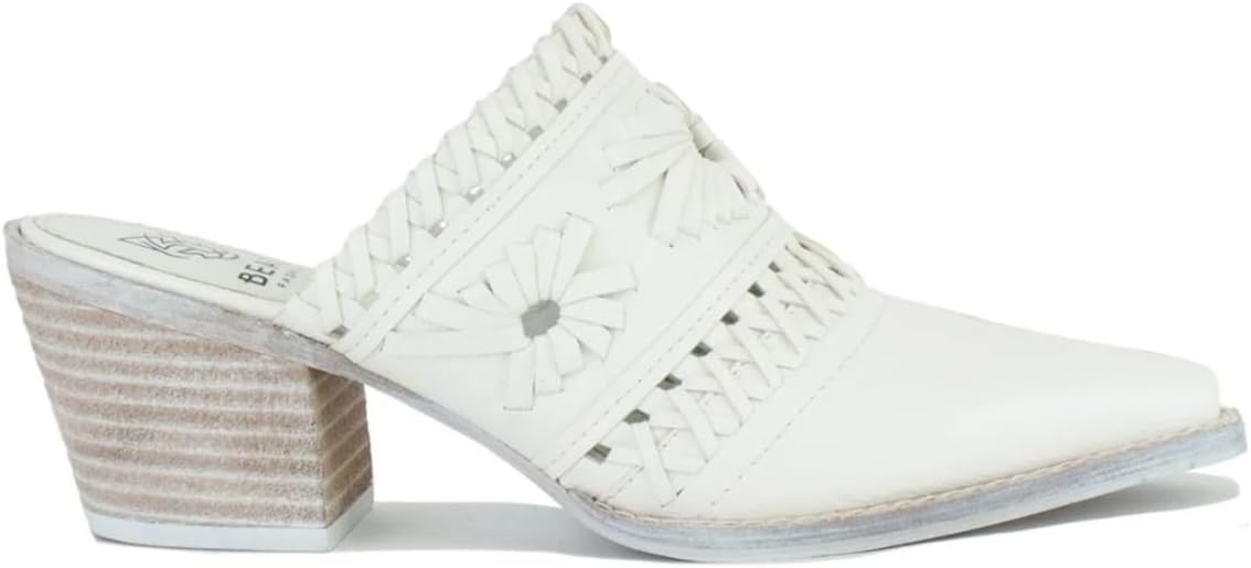 Women's Woven Block Heel Mules Stacked Block Heels Mules Comfort Pointed Toe Backless Slip on Slides Loafer Shoes - Image 2