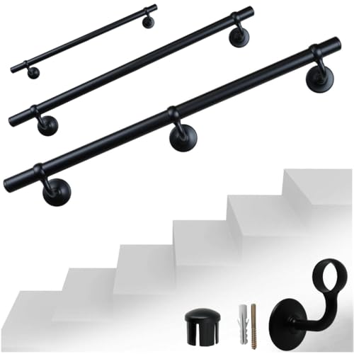 Parpyon® Corrimano a muro Scala Tubo passamano Prodotto 100% Italiano Fissaggio a parete con supporto Kit montaggio FACILE fai da te scale e balaustra (Nero, 30cm)