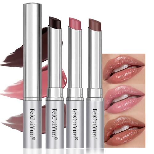 FeiCuiYun 3Pcs Black&amp;Pink&amp;Nude Brown Honey Tinted Lip Stain Lip Balm Lip Gloss Lipstick, Sheer Hydrating Lip Stains Tint, Moisturizing Lip Color for All Skin Tones with Natural Black Cherry