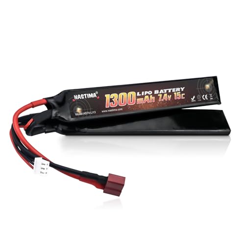 NASTIMA 7.4V 1300mAh Airsoft Lipo Battery, 2S 15C Butterfly Battery Pack Compatible with Deans-T Connector for Airsoft Guns AK47, MP5K, MP5, Scar, M249, AUG, AEG