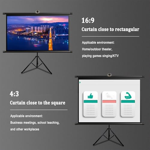Pantalla para proyector con soporte, 60 pulgadas 16:9, pantalla portátil plegable enrollable mate para proyección, incluye trípode, para cine en casa y oficina miniatura 3