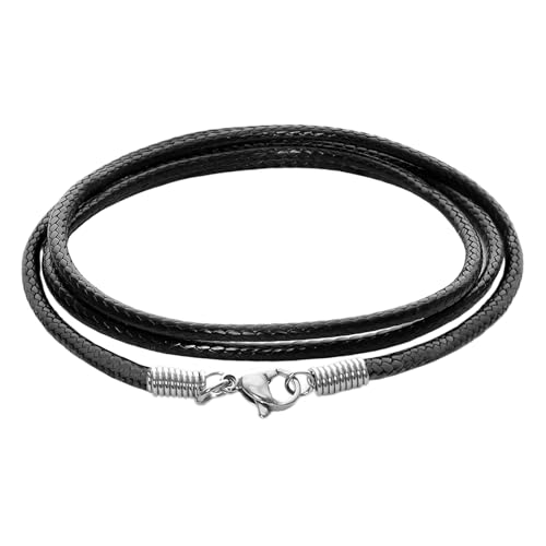 Black Leather Necklace Cord with Clasp Braided Wax Rope Chain for Men Women with Stainless Steel Clasp 2mm Leather Cord Necklace for Pendant