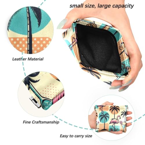 Flamingos Plam Trees Cocktails Coin Purse Leather Pouch Change Purse, Squeeze Coin Pouch for Cards, Keys & Lipsticks, Unisex2