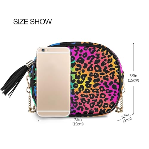 Image of ALAZA Women's Neon Leopard Skin Print PU Leather Crossbody Bag Shoulder Purse with Tassel