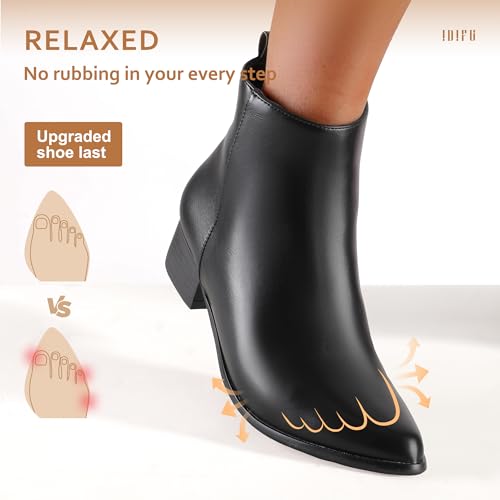 IDIFU Women's Romy Classic Pointed Toe Ankle Boots Side Zipper Low Block Heel Dress Booties4