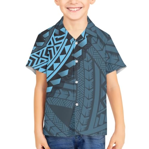 Boys Polynesian Tribal Hawaiian Shirt Kids Girls Samoan Tropical Luau 3D Print Button Down Shirts 3-16 Years - Main Image
