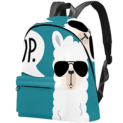 Preisvergleich Produktbild Alpaka-Kopf mit Sonnenbrille auf blauem Muster, College, Studenten, Büchertasche, Rucksack, Reisetasche