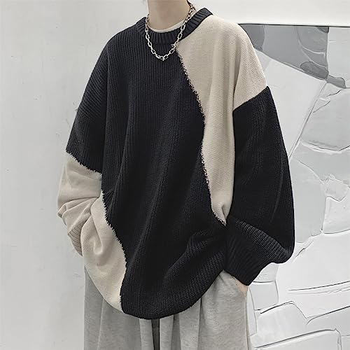 Men Aesthetic Crewneck Sweater Vintage Panel Coquette Sweatshirt Oversized Knitted Long Sleeve Clothes Punk Streetwear3