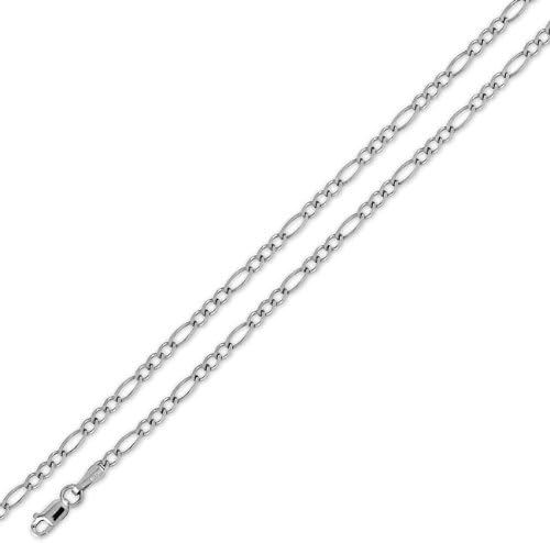 14K Solid White Gold Figaro Chain Necklace 2.5mm (3/32 in.) - 20 in.