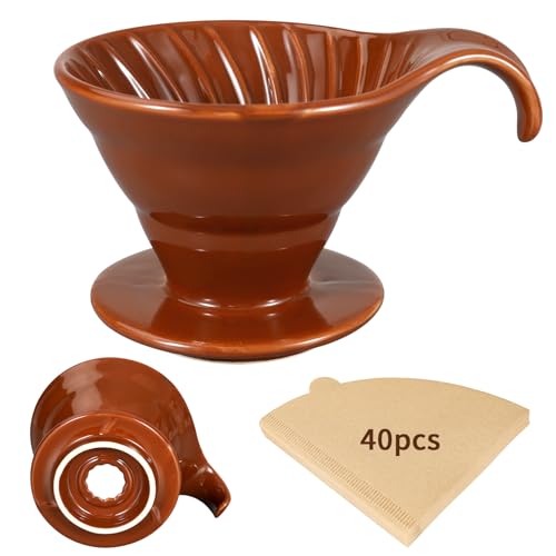 Mongdio Pour Over, Ceramic Coffee Pour Over, Reusable Porcelain Portable Pour Over Coffee Maker with 40pcs Paper Filter, For Home,Coffee