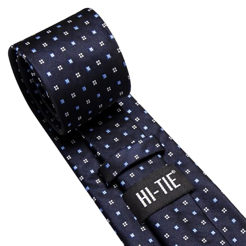 Image of Hi-Tie 70 inches Ties for Men Silk Extra Long Necktie and Pocket Square Cufflinks Set Men Big and Tall Tie Business