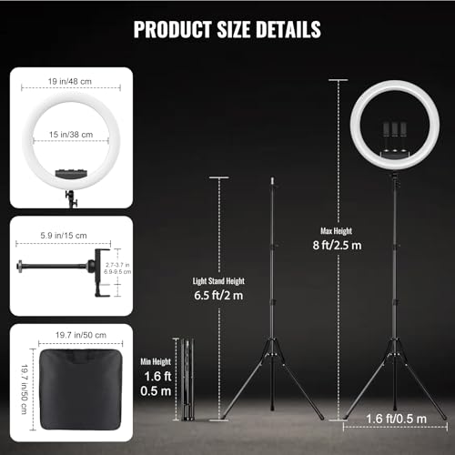 Image of Large Ring Light with Stand, 19 inch Ring Light Tripod for iPhone, Professional Led Ringlight for Live Streaming, Barber, Makeup, YouTube, Tiktok, White
