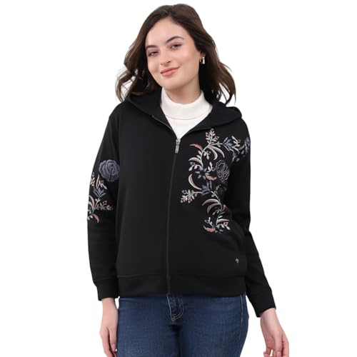 Image of Monte Carlo Women's Regular Fit Embroidery Hooded Neck Full Sleeve Winter Sweatshirt | Elegant Embroidery | Soft Warm Fabric | Stylish Winter Hoodie for Women (Pack of 1)