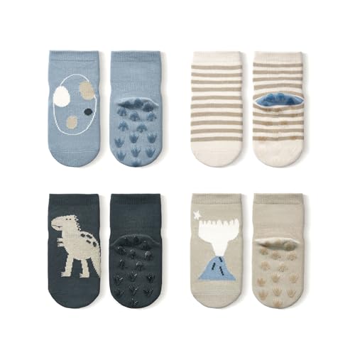 LittleYogaSocks Baby & Toddler Non-Slip Socks 4 Pack– Organic Cotton, Silicone Grips – Safe for Crawling, Walking & Play