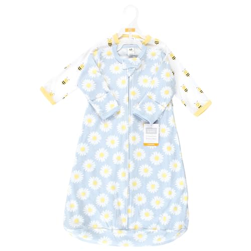 Image of Hudson Baby Unisex Baby Cotton Long-Sleeve Wearable Sleeping Bag, Sack, Blanket, Daisy Bee Long Sleeve, 3-9 Months