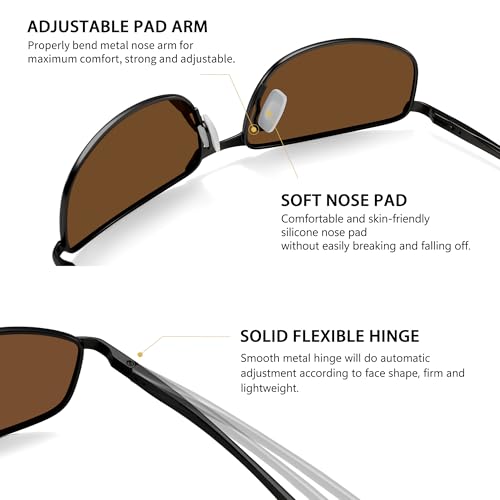 Image of SUNGAIT Mens Narrow Polarized Sunglasses Metal Frame Small Rectangle Retro Durable UV400 Protection