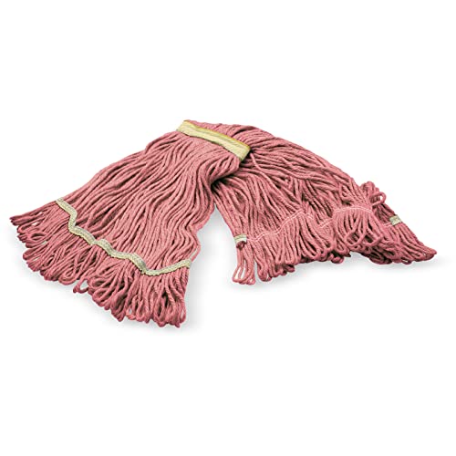 Image of SPARTA Flo-Pac Acrylic Mop Head, Loop-Ended, Narrow Band with 1 inch Yellow Band for Organized Cleaning, Small, Red (Pack of 3)