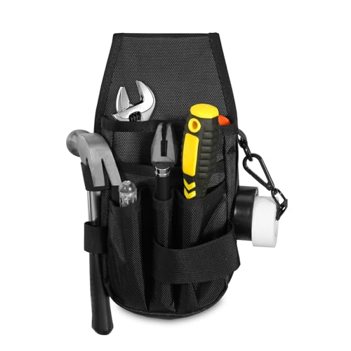 KENOBE Bolsa de Herramientas, Resistente Tools Bag Bolsa de Herramientas con 5 Bolsillos, Multifuncional Riñonera para Electricistas, Carpinteros, Construcción y Técnicos (Cinturón no Incluido)