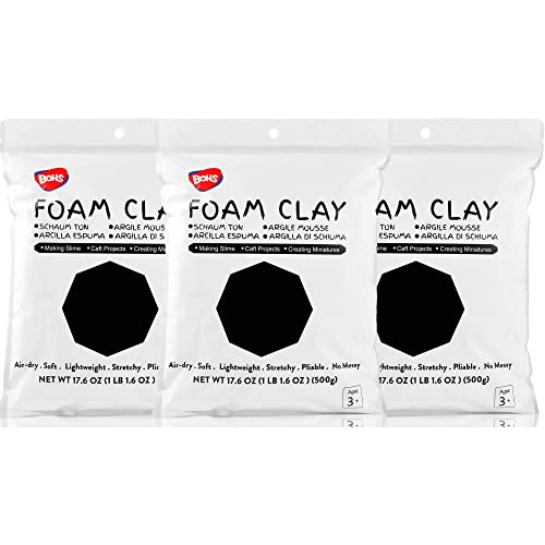 Image of BOHS Foam Clay, Black Air Dry Modeling Clay, 3.3 lb, 3-Pack | Soft and stretchable; EVA and polystyrene foam detailing; cosplay props, fake bakes and slime making; resealable bags