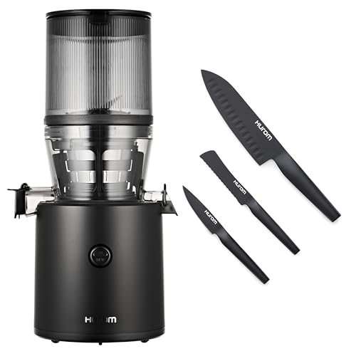 Hurom Black H320 Slow Juicer with German Steel Knife Set, Self-Feeding Cold Press Juice Machine, Corrosion-Resistant and Non-Stick Coated Blades, High Yield, BPA Free (500ml/ 16oz)